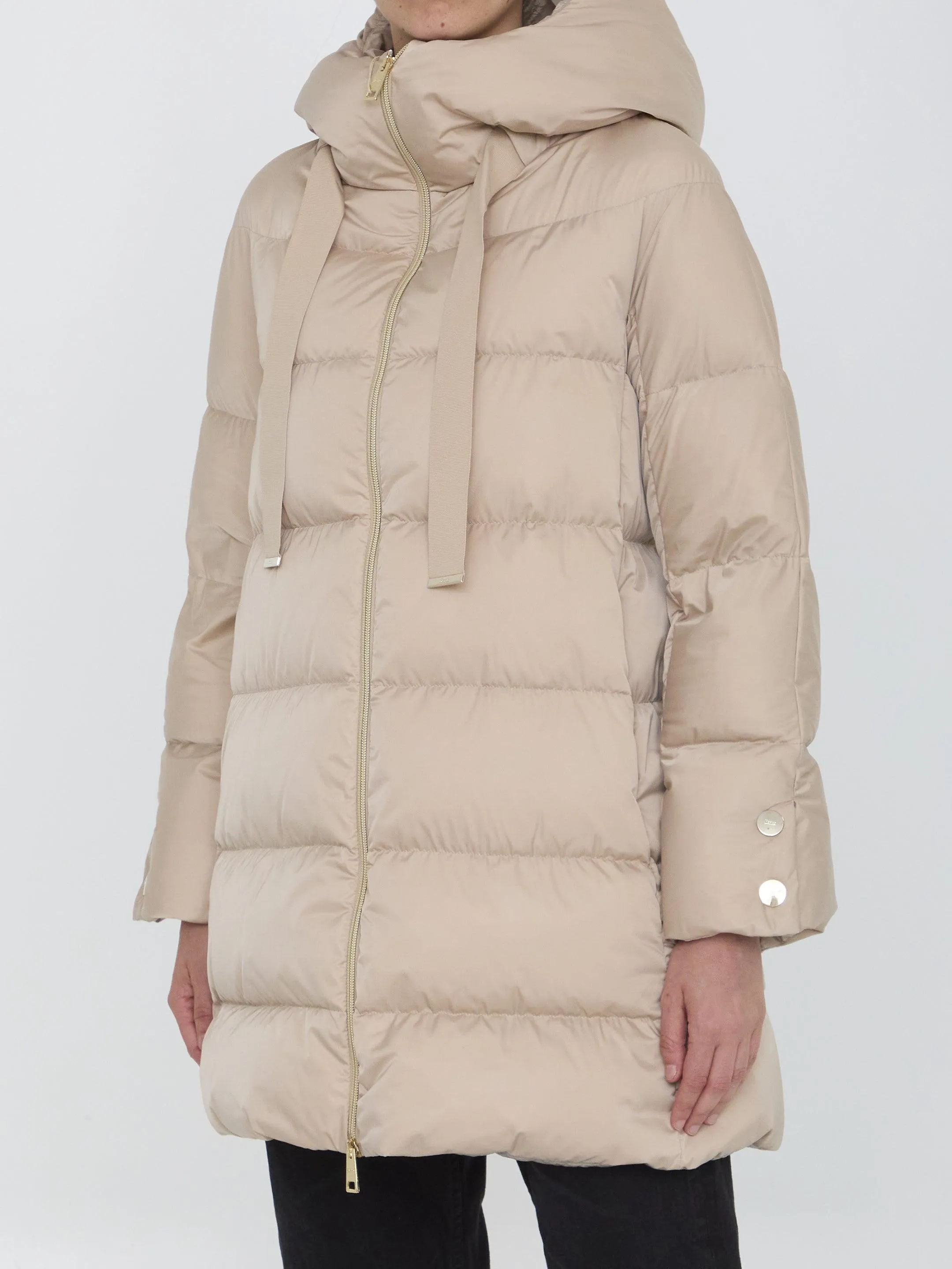 Herno Down Raso Zi-Up Padded Coat In Beige