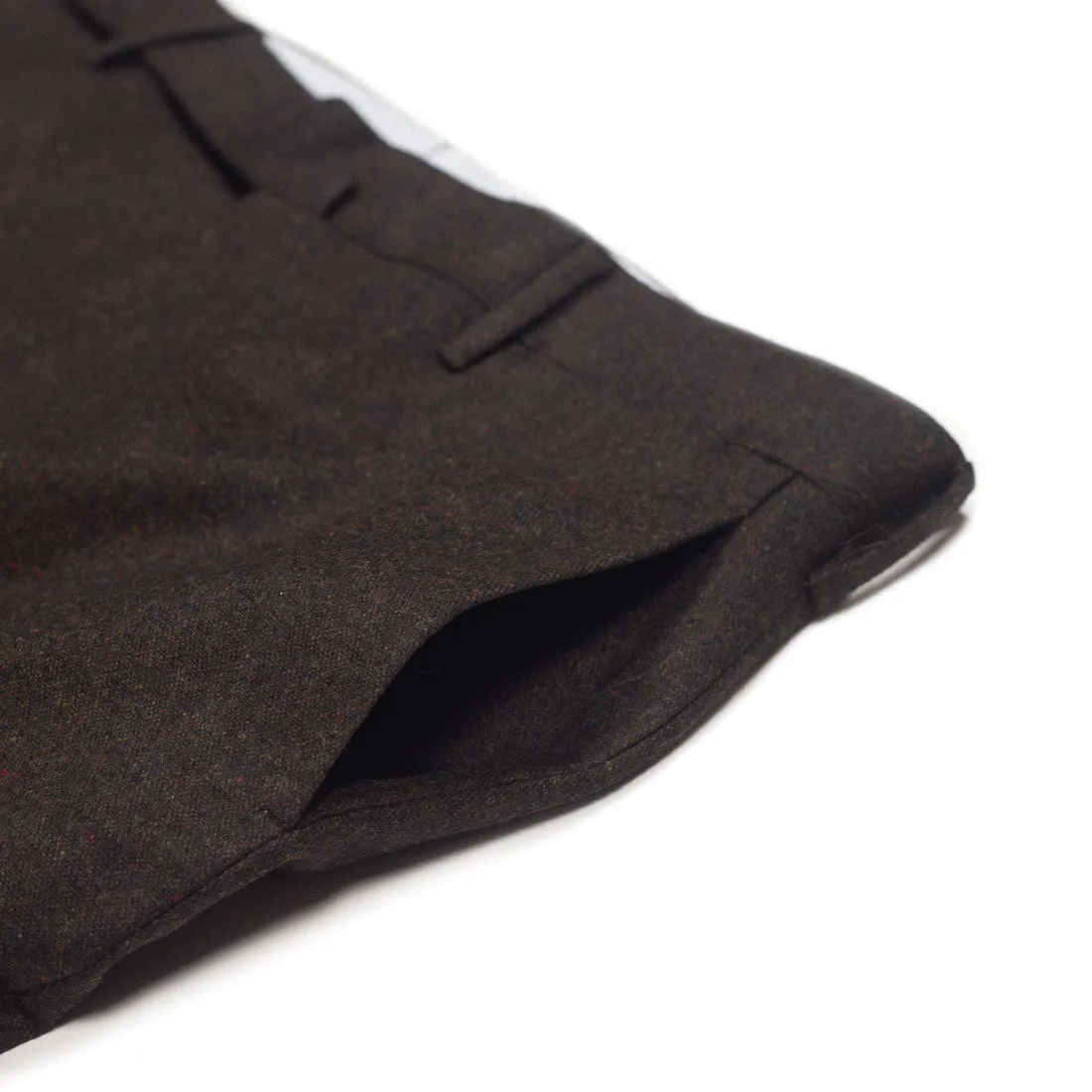 Higher-rise brown donegal tweed trousers with side tabs