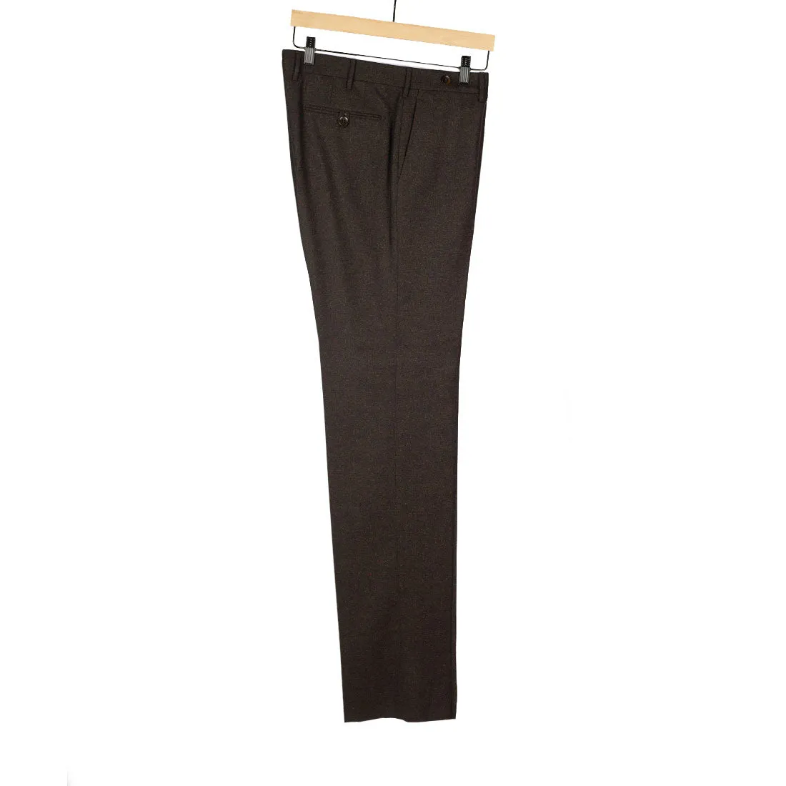 Higher-rise brown donegal tweed trousers with side tabs