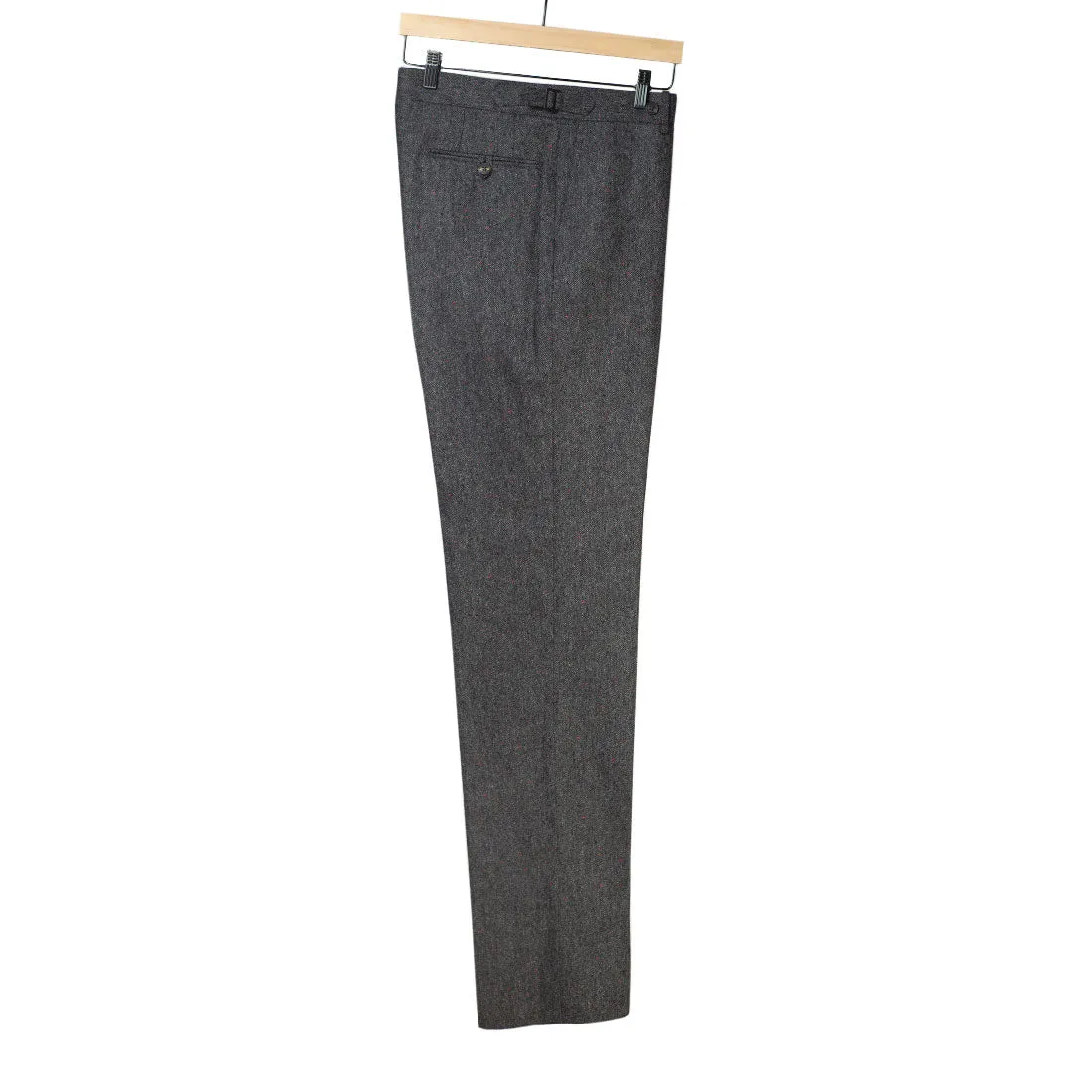 Higher-rise grey wool donegal trousers with side tabs