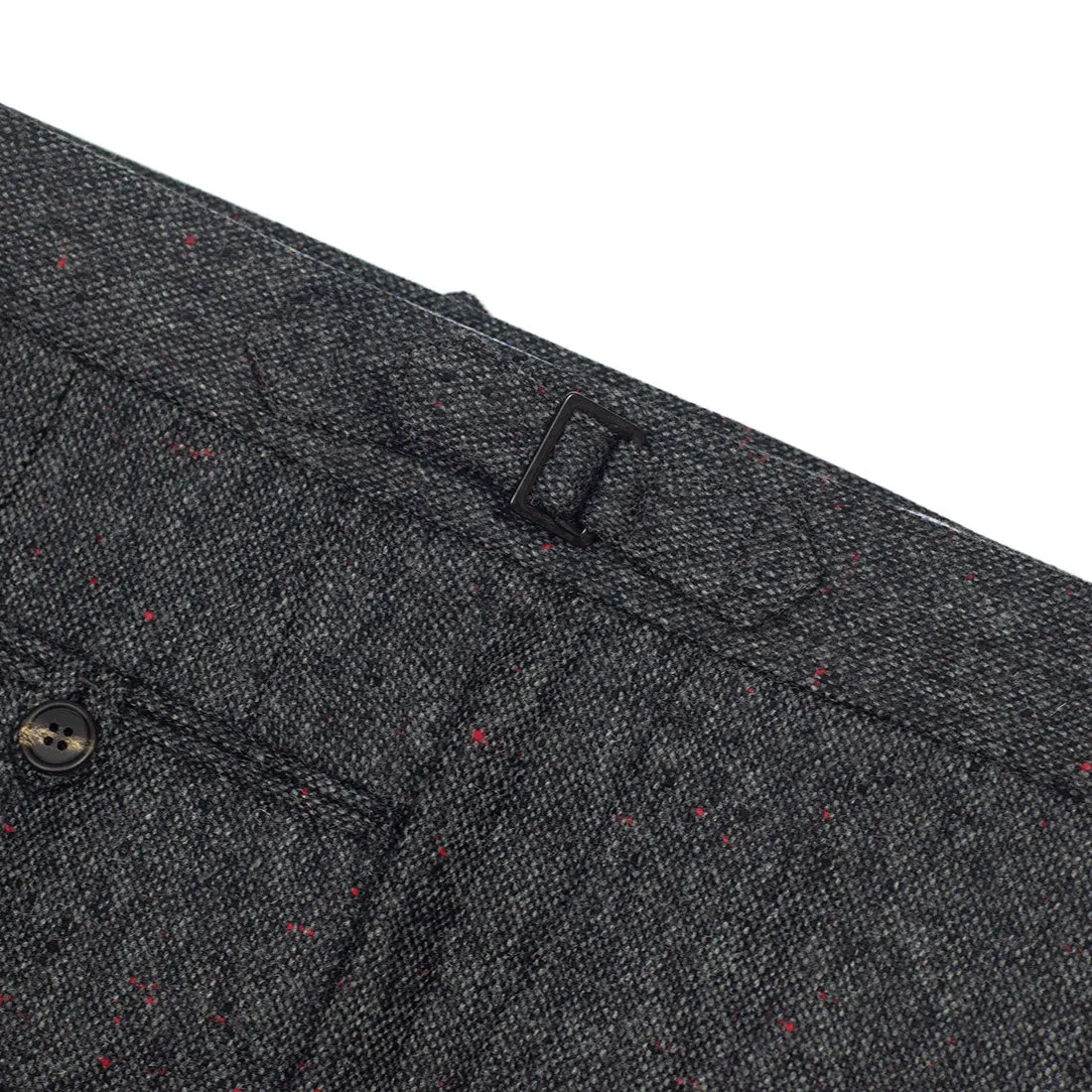 Higher-rise grey wool donegal trousers with side tabs