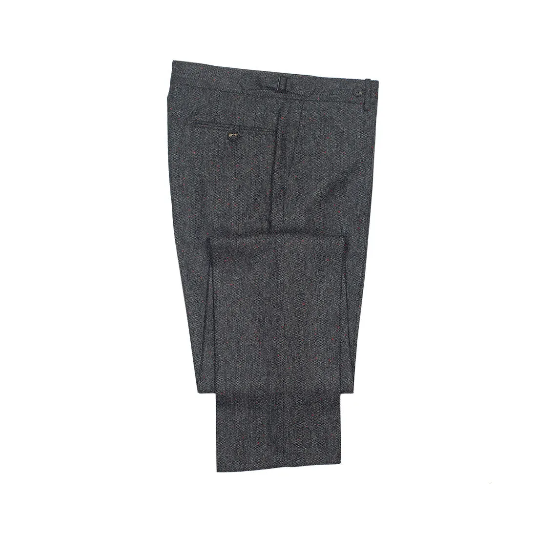 Higher-rise grey wool donegal trousers with side tabs