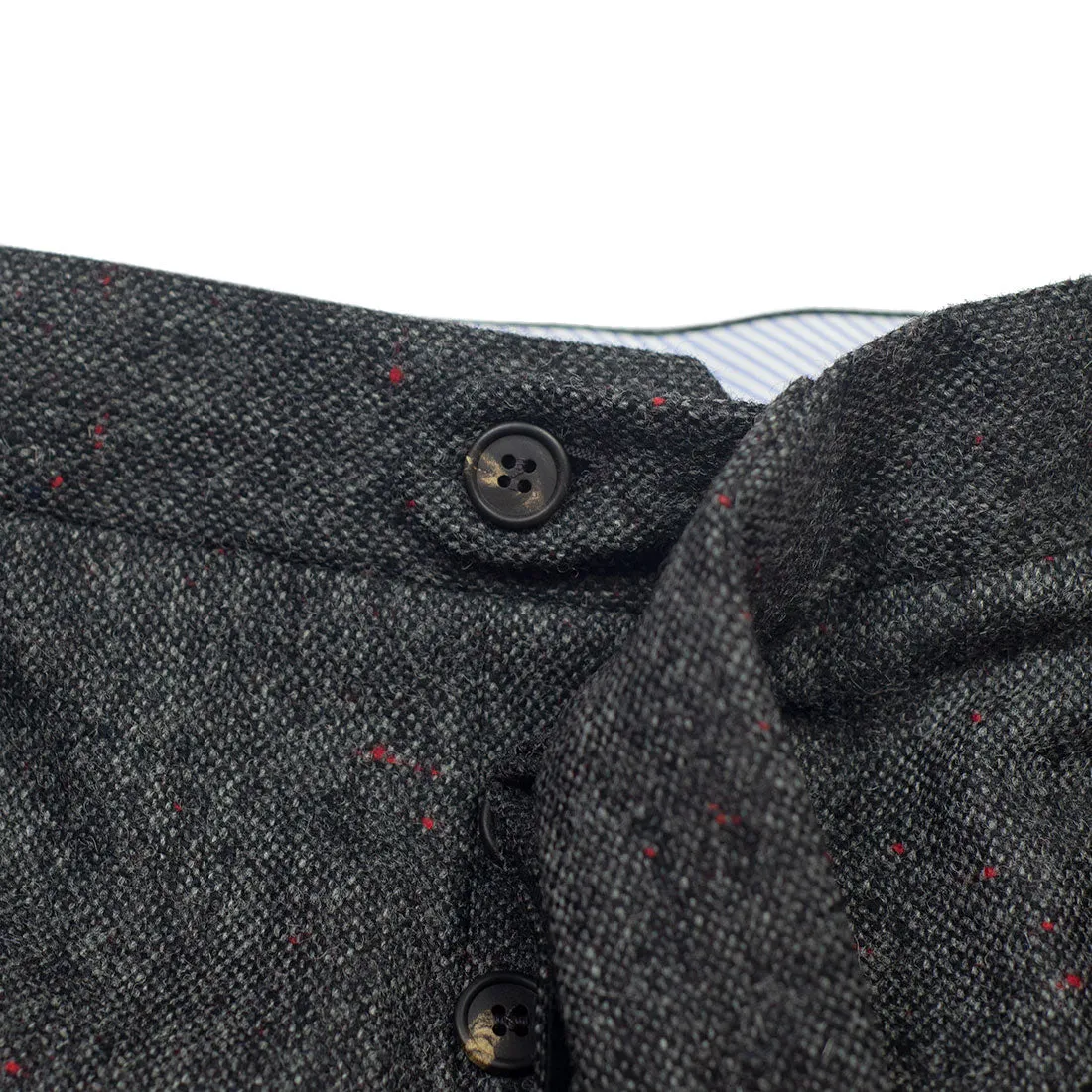 Higher-rise grey wool donegal trousers with side tabs