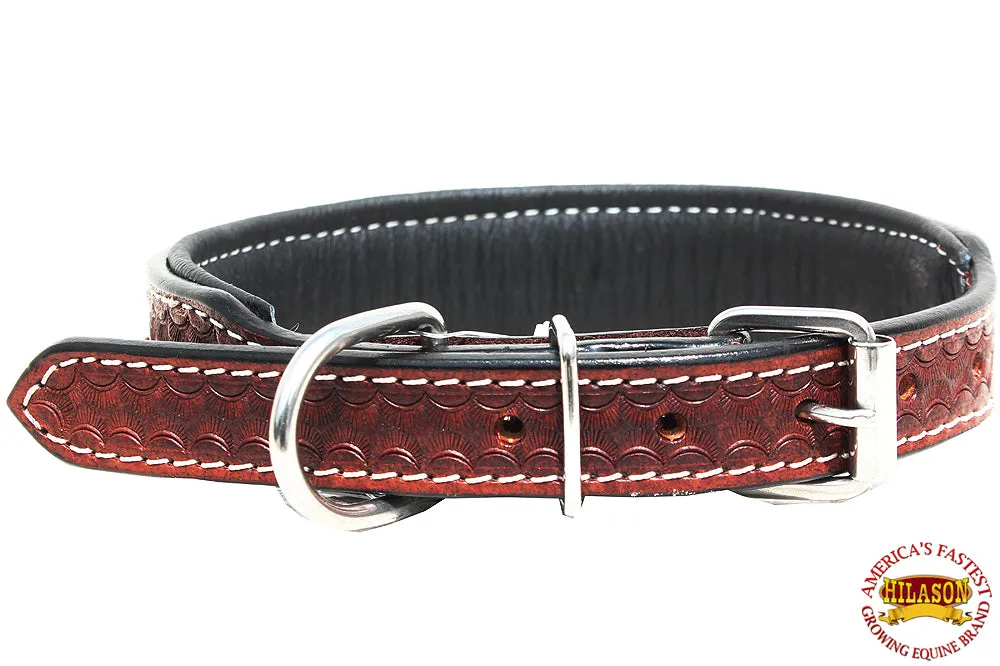 Hilason Heavy Duty Genuine Leather Dog Collar Padded Brown Crystals