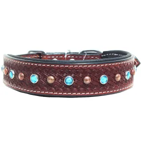 Hilason Heavy Duty Genuine Leather Dog Collar Padded Brown Crystals