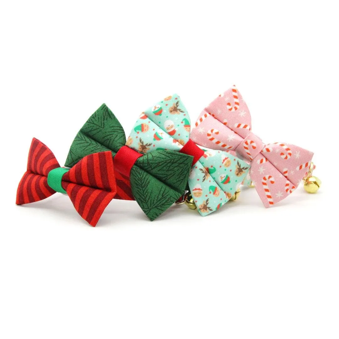 Holiday Cat Bandana - "Candy Christmas" - Pink Candy Cane Bandana for Cat   Small Dog / Christmas / Slide-On Over the Collar Bandana