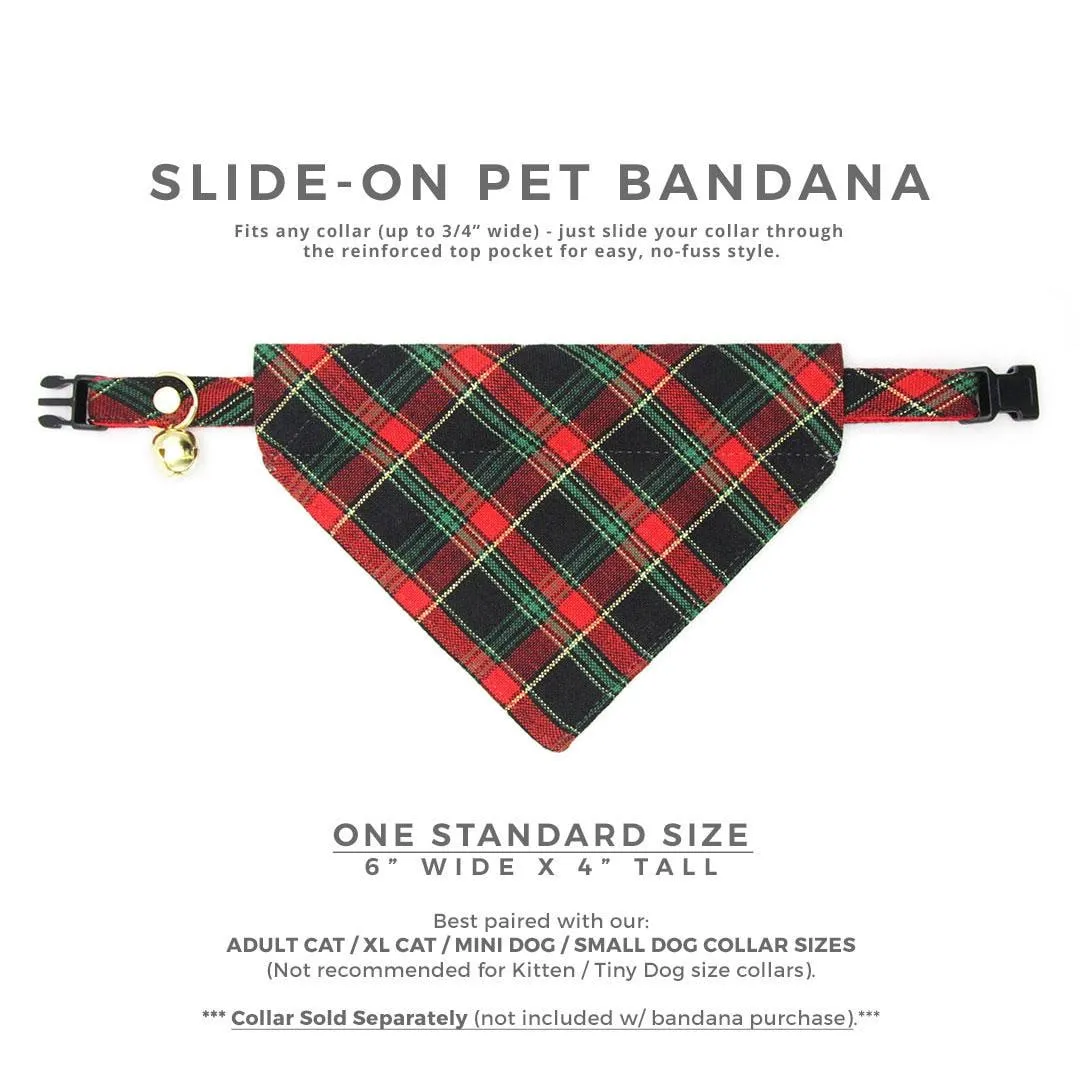 Holiday Plaid Cat Bandana - "Telluride" - Red Green Black Christmas Plaid Bandana for Cat   Small Dog / Slide-On Over the Collar Bandana