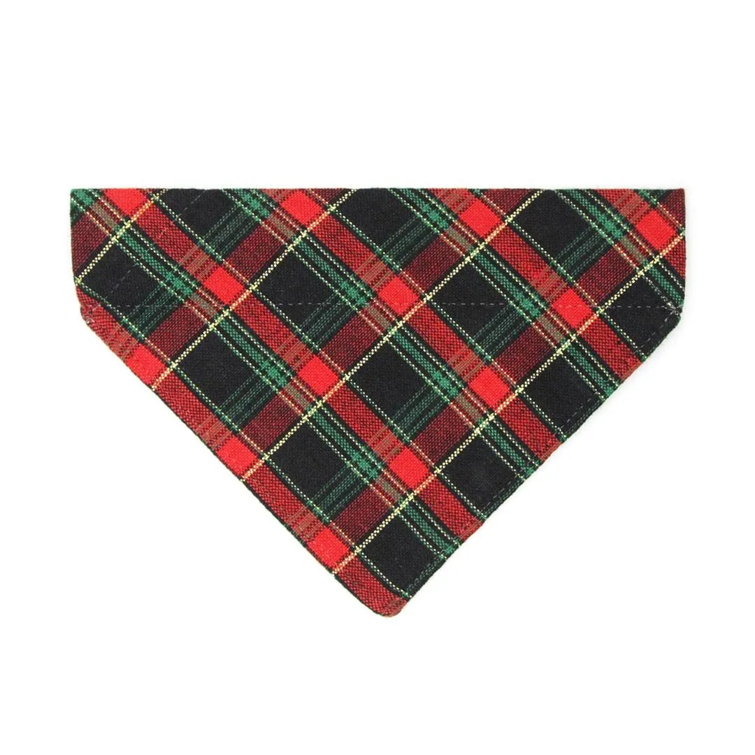 Holiday Plaid Cat Bandana - "Telluride" - Red Green Black Christmas Plaid Bandana for Cat   Small Dog / Slide-On Over the Collar Bandana