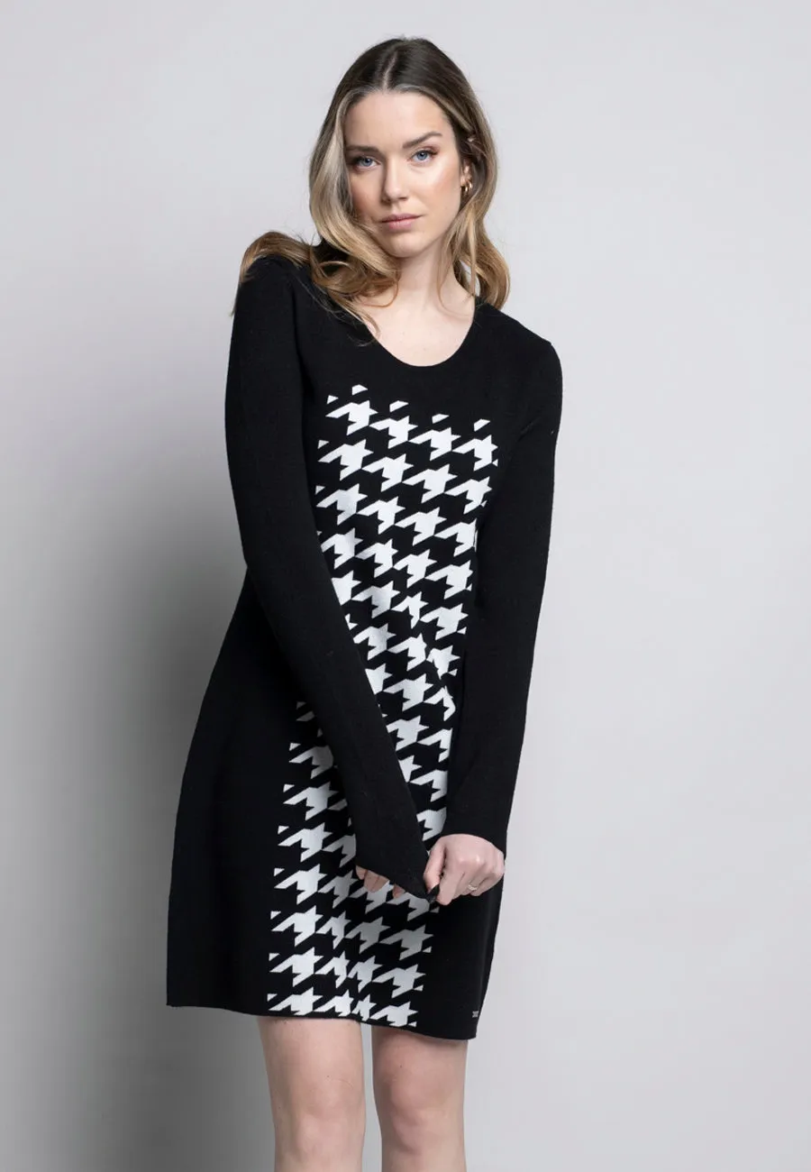 Houndstooth Insert A-Line Dress