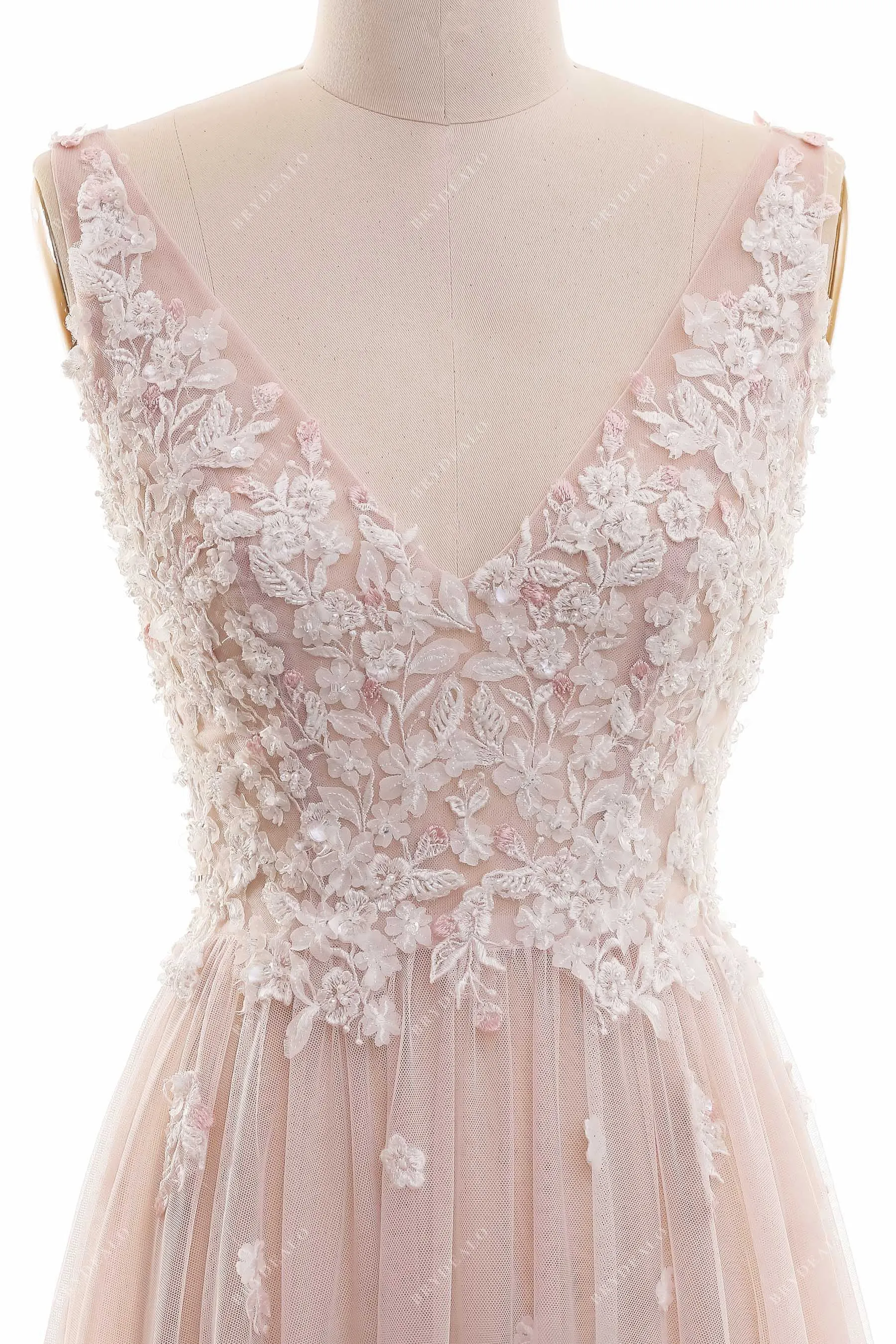 Illusion Lace V-neck Dusty Rose Beach A-line Summer Wedding Dress