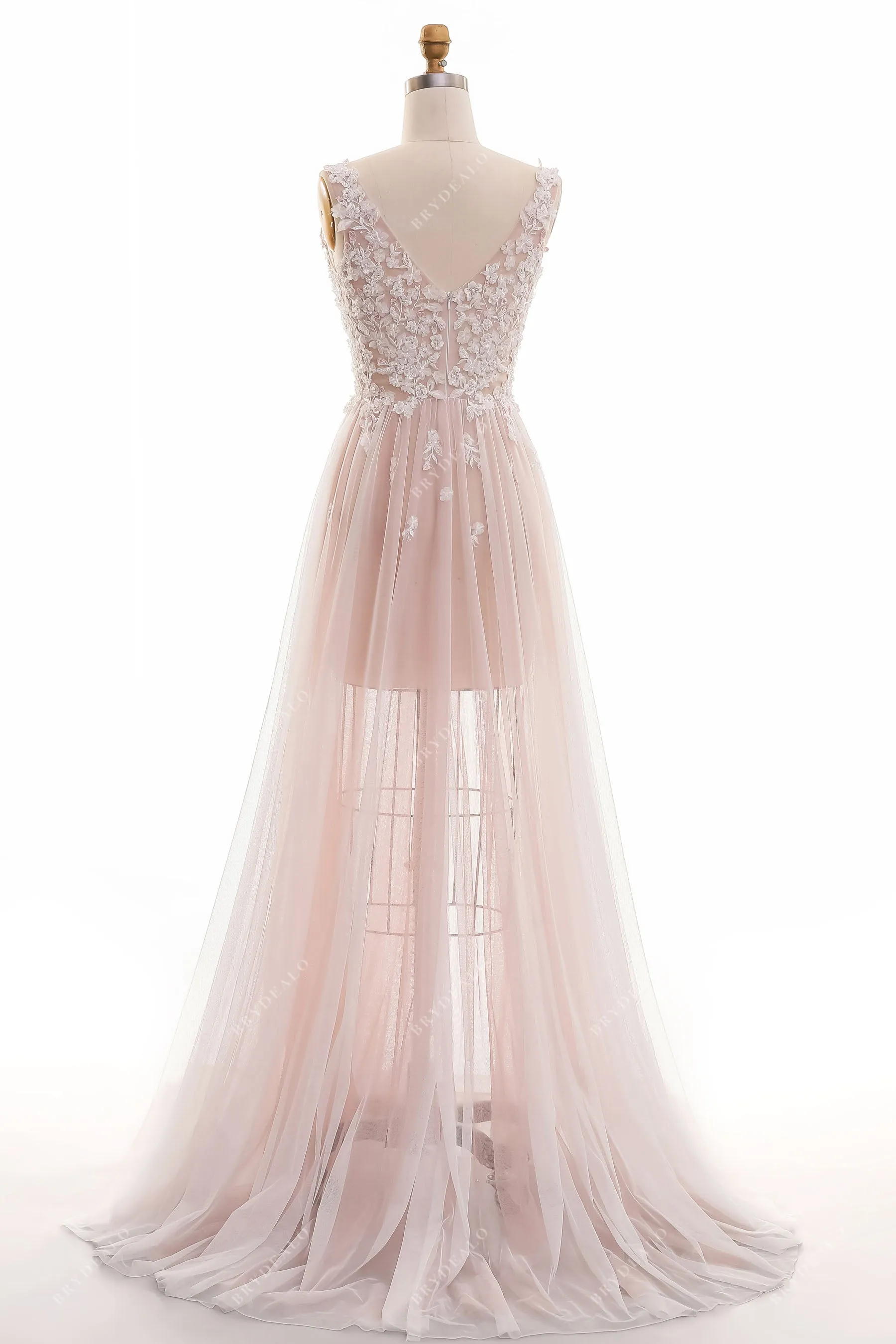 Illusion Lace V-neck Dusty Rose Beach A-line Summer Wedding Dress