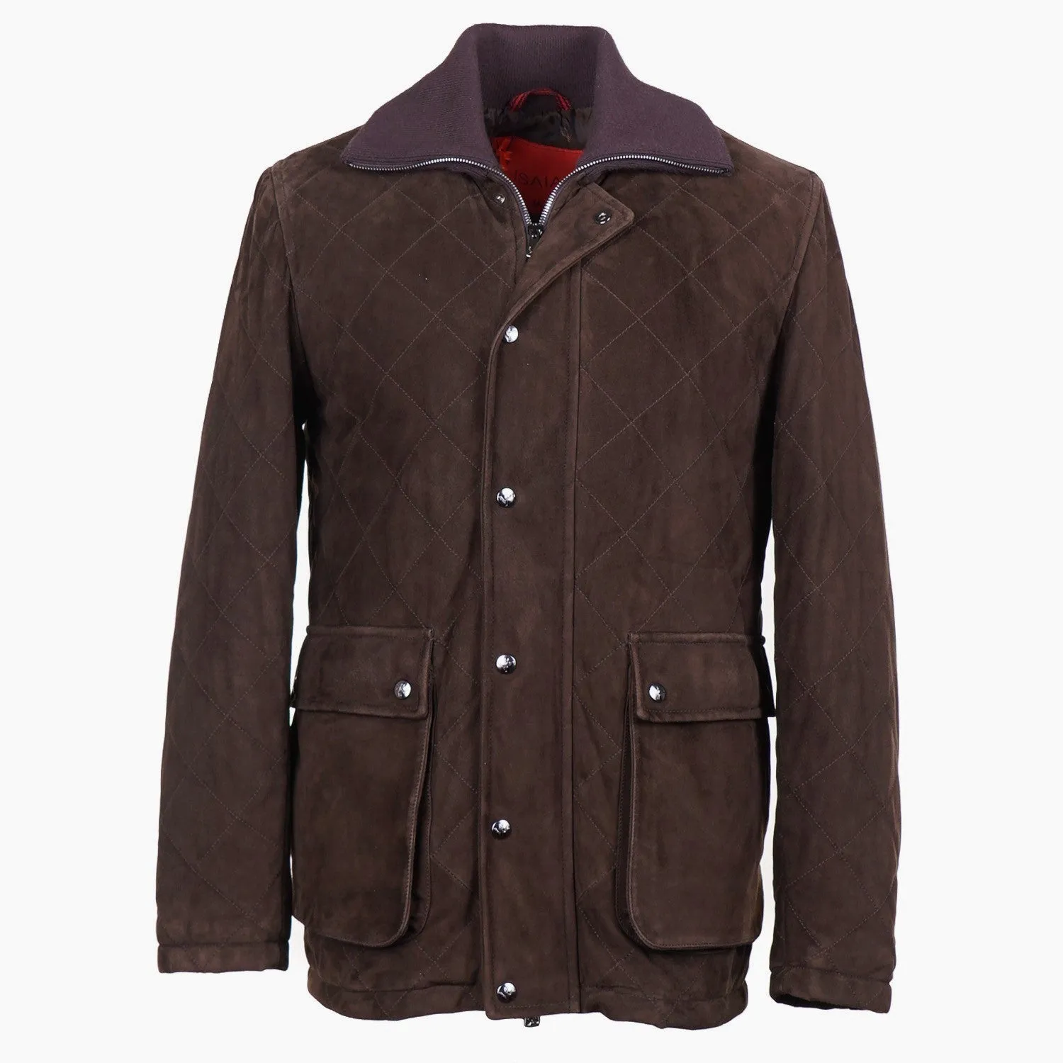 Isaia Quilted Suede Hunting Jacket