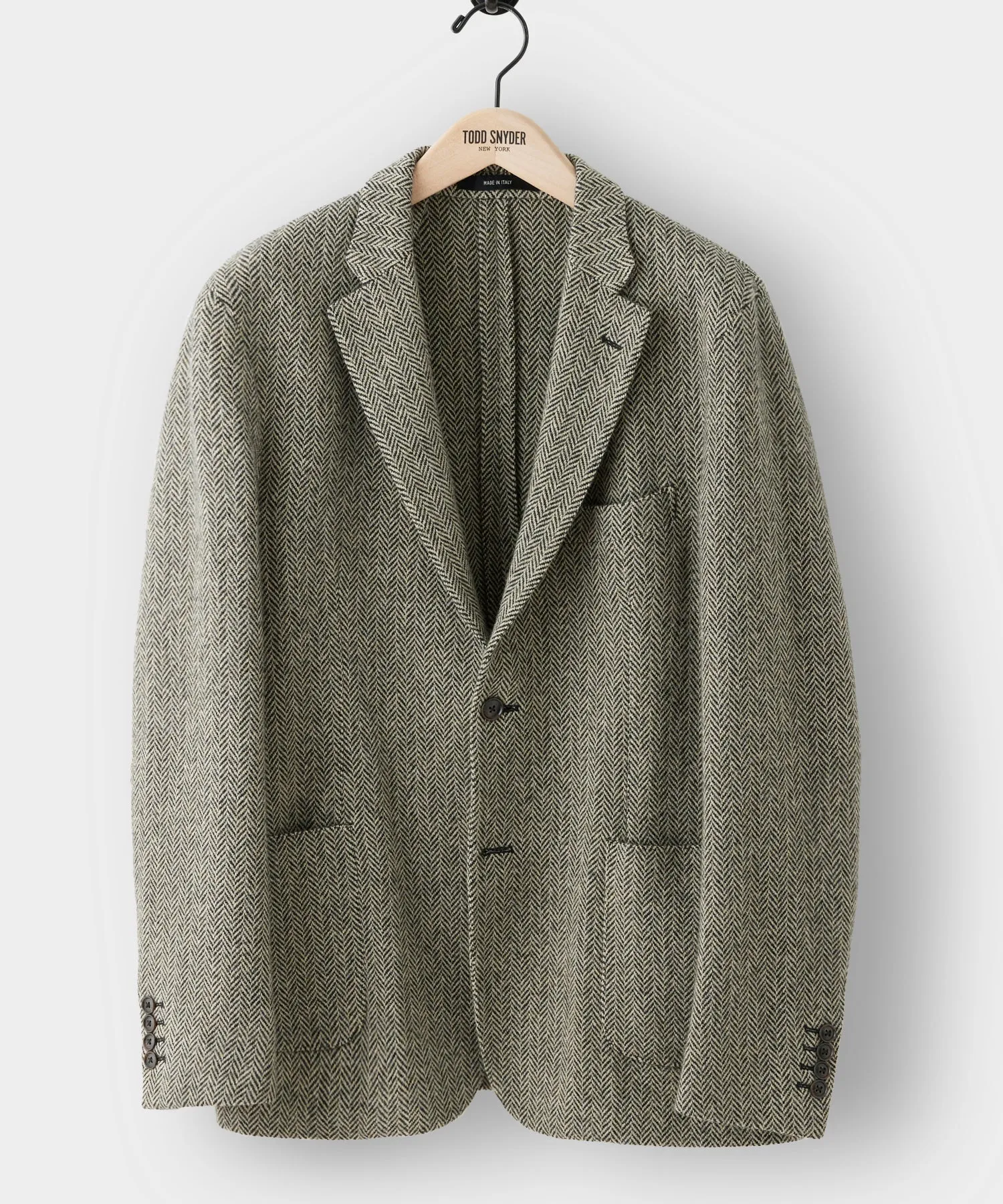 Italian Wool Sport Coat in Black Cream Herringbone