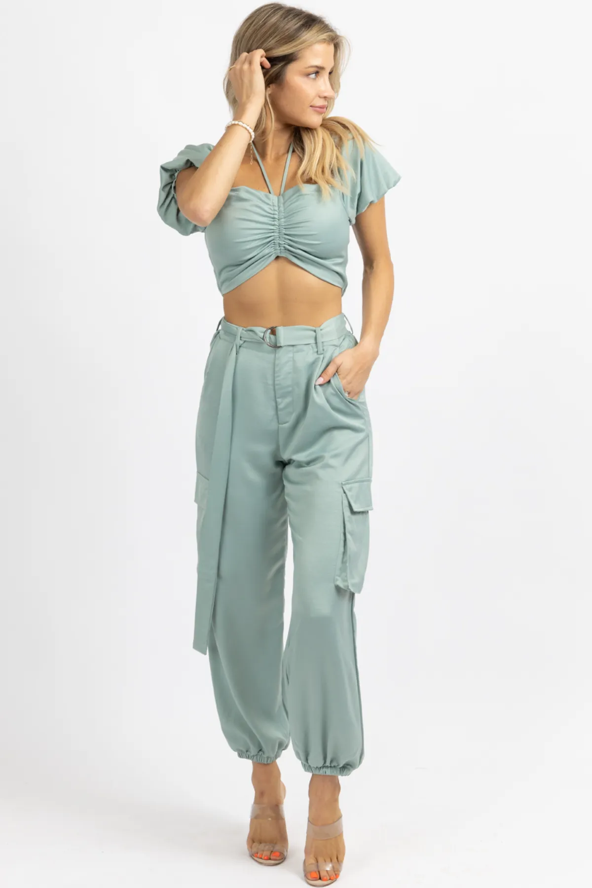 JADE CROP   CARGO JOGGER PANT SET