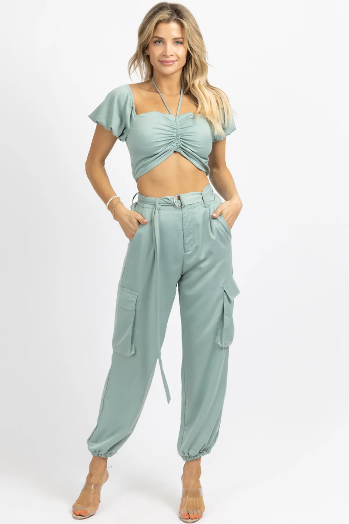 JADE CROP   CARGO JOGGER PANT SET