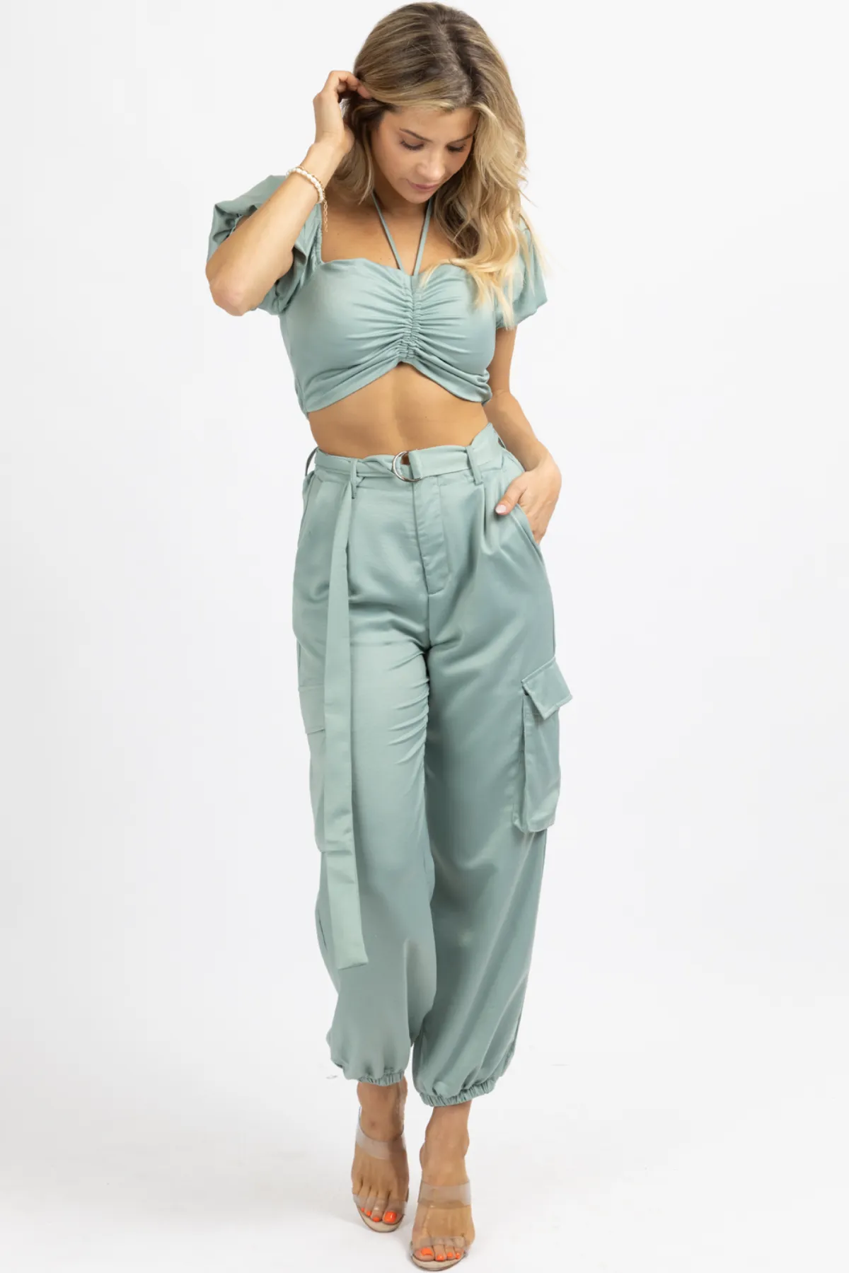 JADE CROP   CARGO JOGGER PANT SET