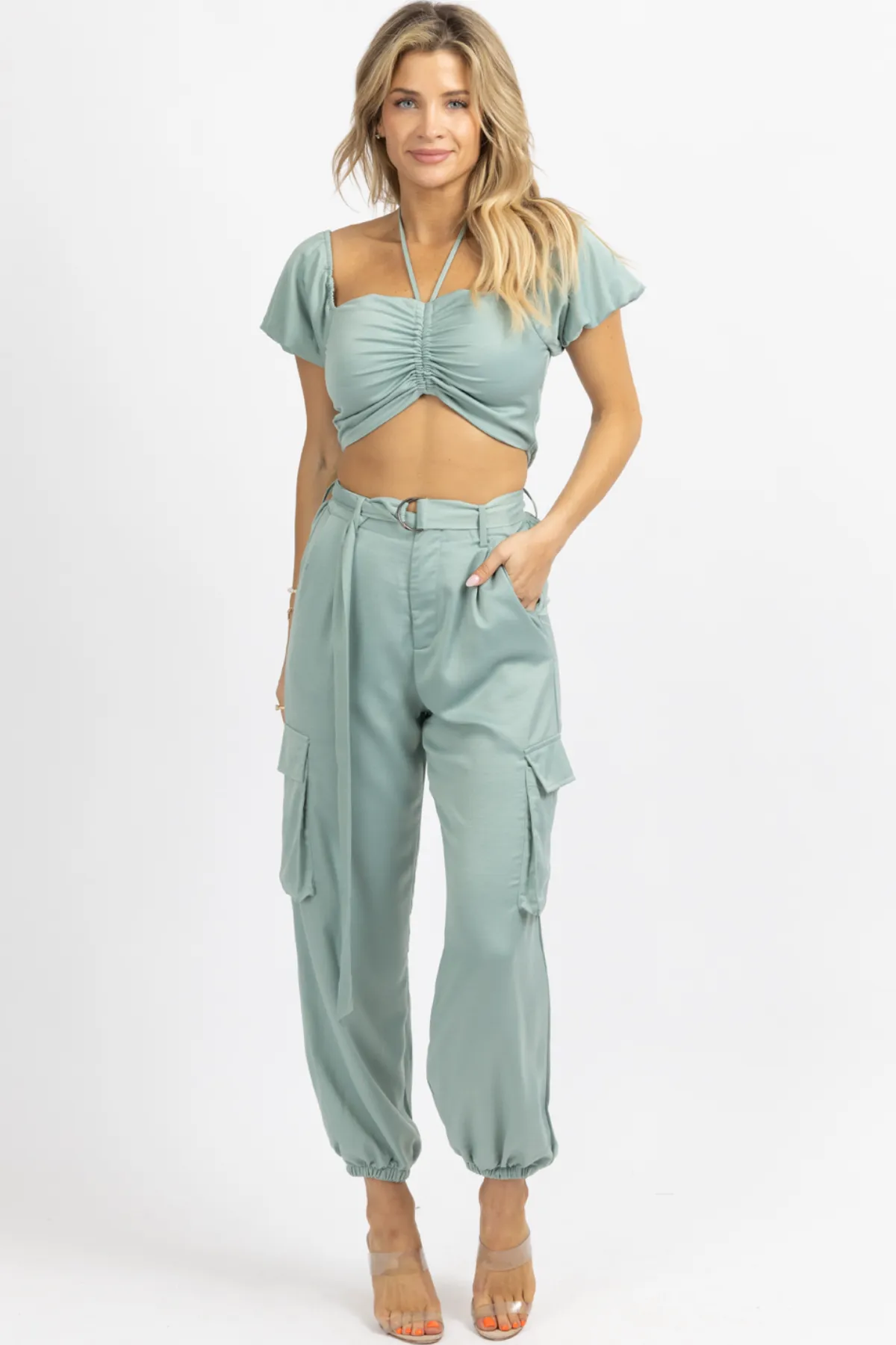 JADE CROP   CARGO JOGGER PANT SET