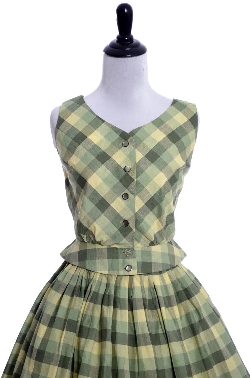 Janice Kay by Richard Ingersoll 2 Pc Vintage Green Plaid Sun Dress