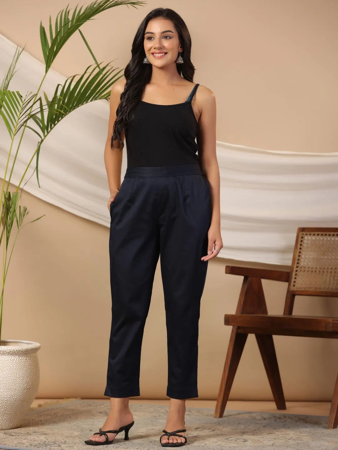 Jashvi Blue Solid Lycra Women Drawstring Pants With Single Side Pocket