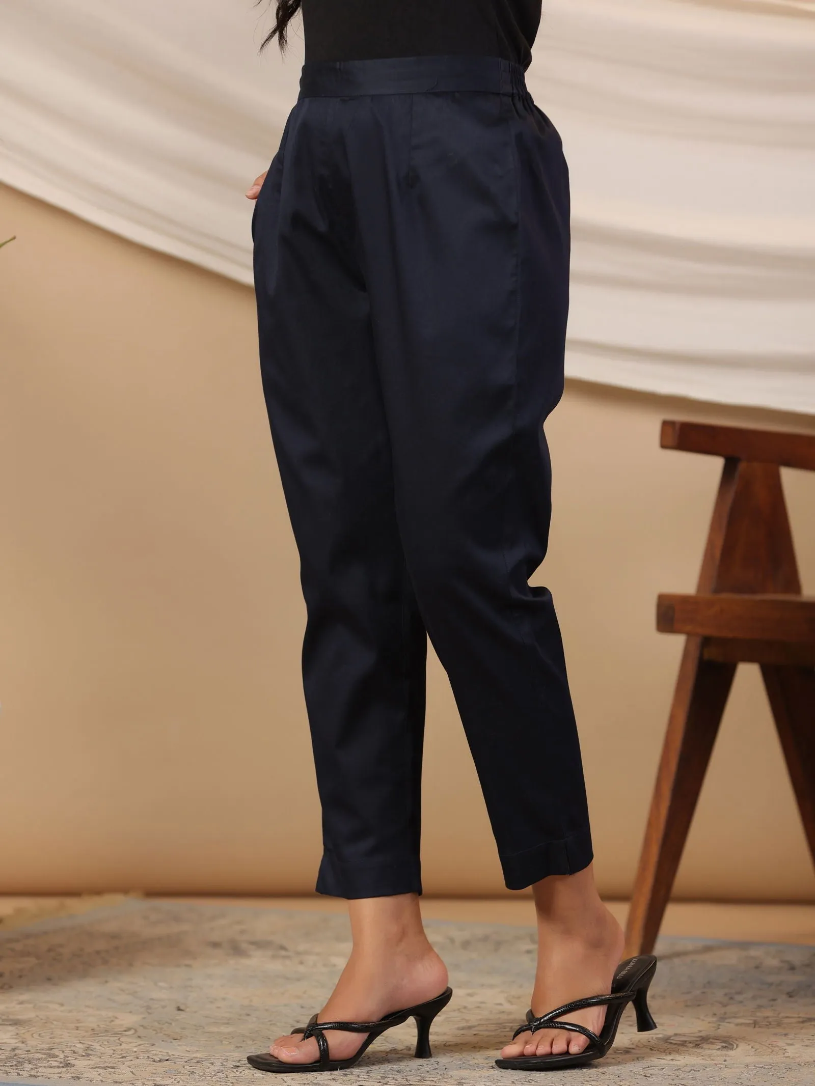 Jashvi Blue Solid Lycra Women Drawstring Pants With Single Side Pocket