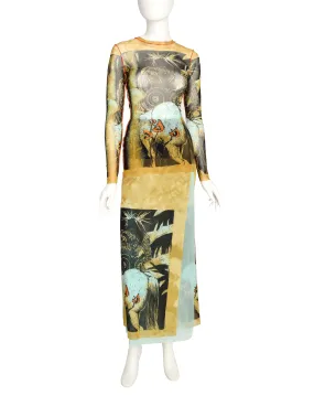 Jean Paul Gaultier Vintage Native American Tattoo Print Mesh Top and Wrap Skirt Set