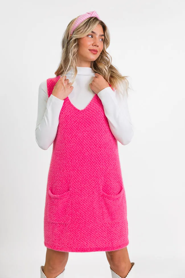 Keep Track Hot Pink Pocket Front Tank Sweater Dress