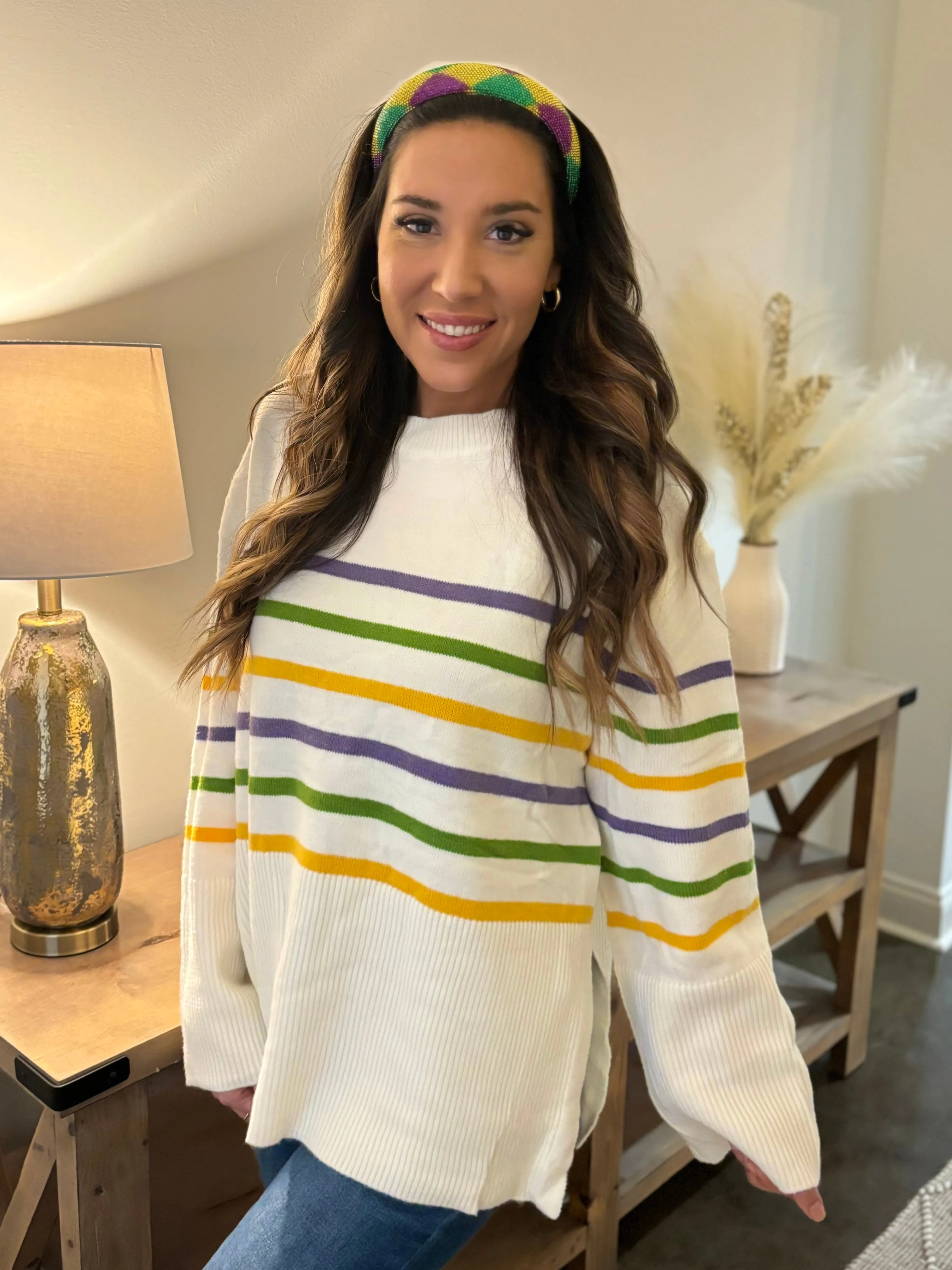 King Cake Striped Sweater