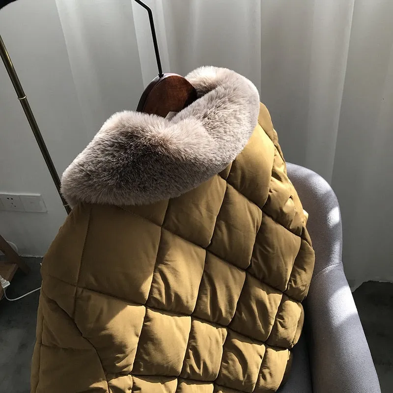 [Korean Style] Alli Quilted Jacket with Fur Collar