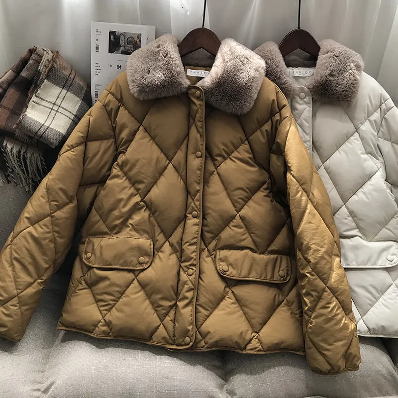 [Korean Style] Alli Quilted Jacket with Fur Collar