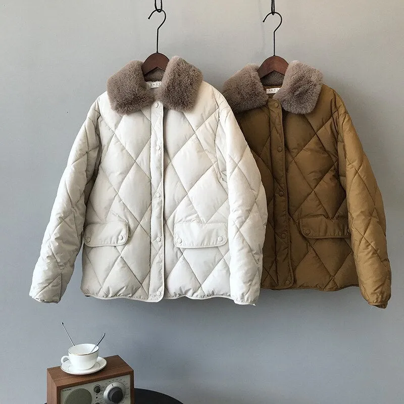 [Korean Style] Alli Quilted Jacket with Fur Collar