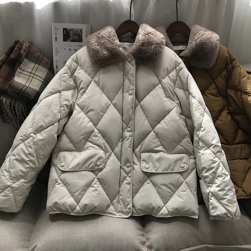 [Korean Style] Alli Quilted Jacket with Fur Collar