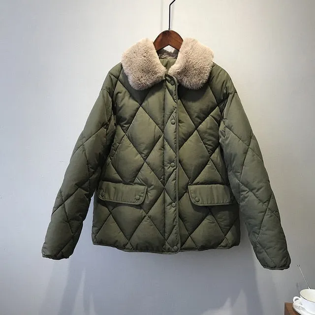 [Korean Style] Alli Quilted Jacket with Fur Collar