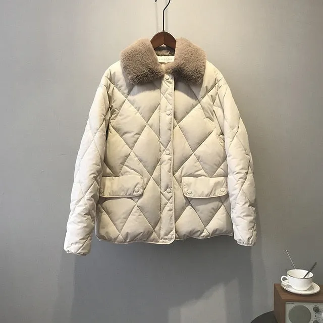 [Korean Style] Alli Quilted Jacket with Fur Collar