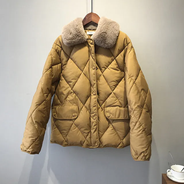 [Korean Style] Alli Quilted Jacket with Fur Collar