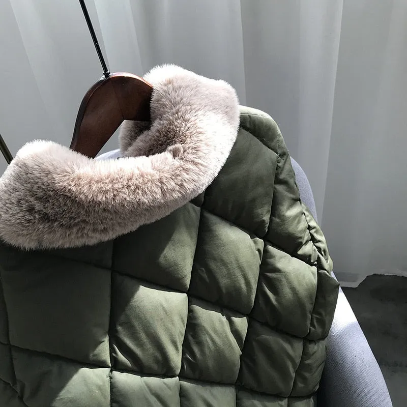 [Korean Style] Alli Quilted Jacket with Fur Collar