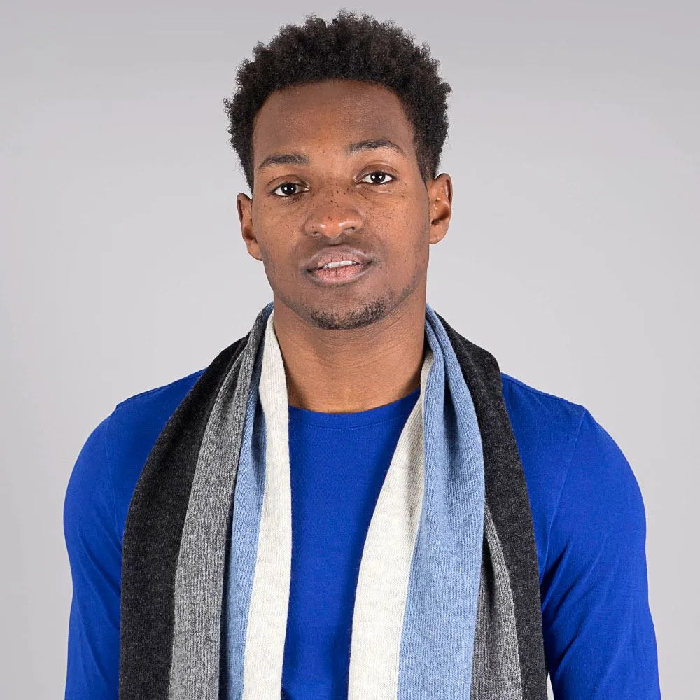 Lambswool Block Stripe Scarf - Jeans Blue