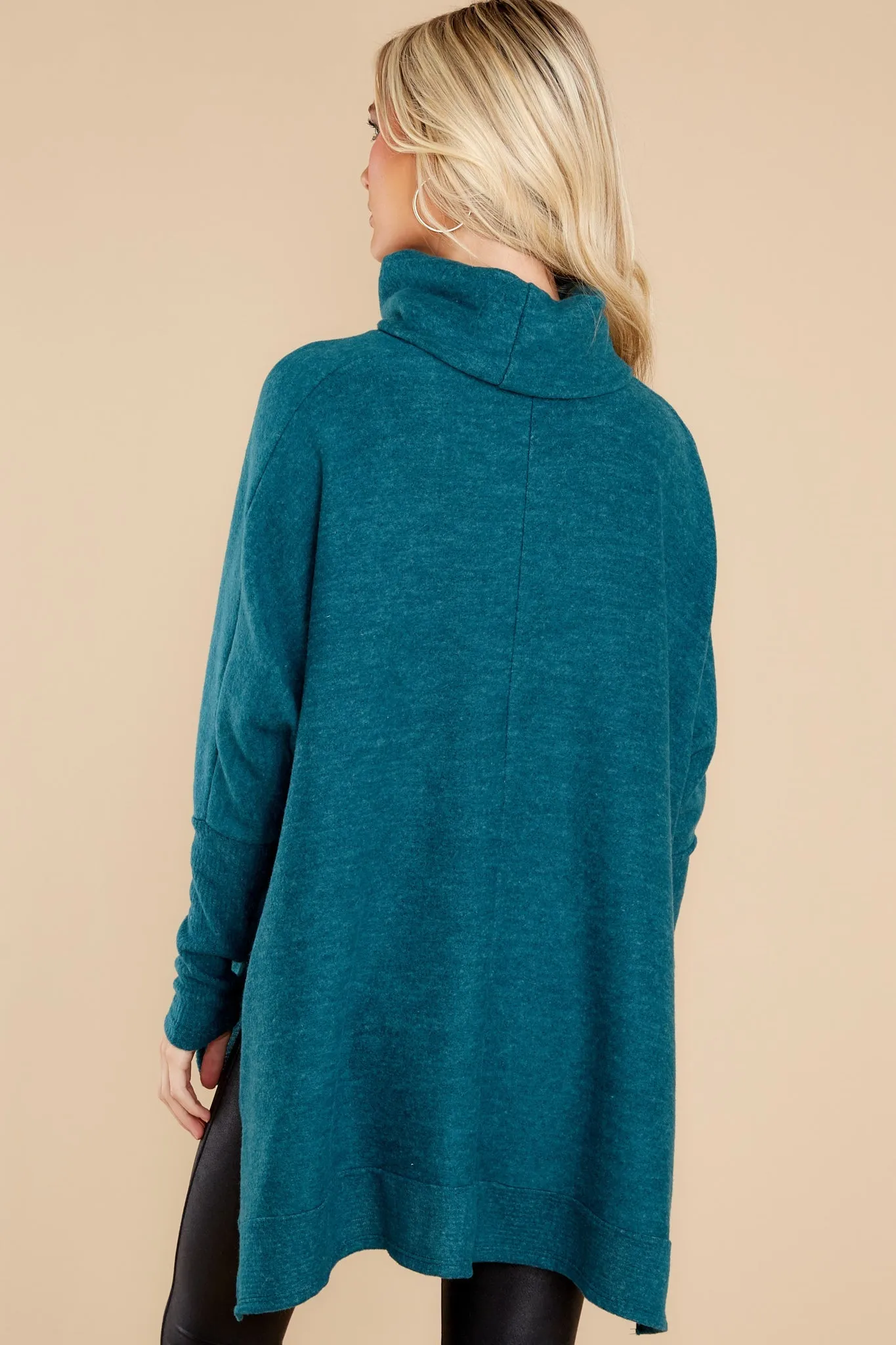 Last To Love Dark Teal Cowl Neck Sweater