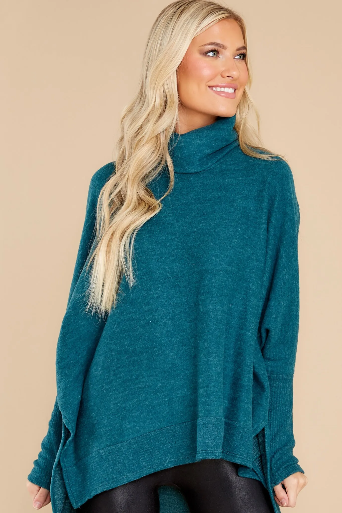 Last To Love Dark Teal Cowl Neck Sweater