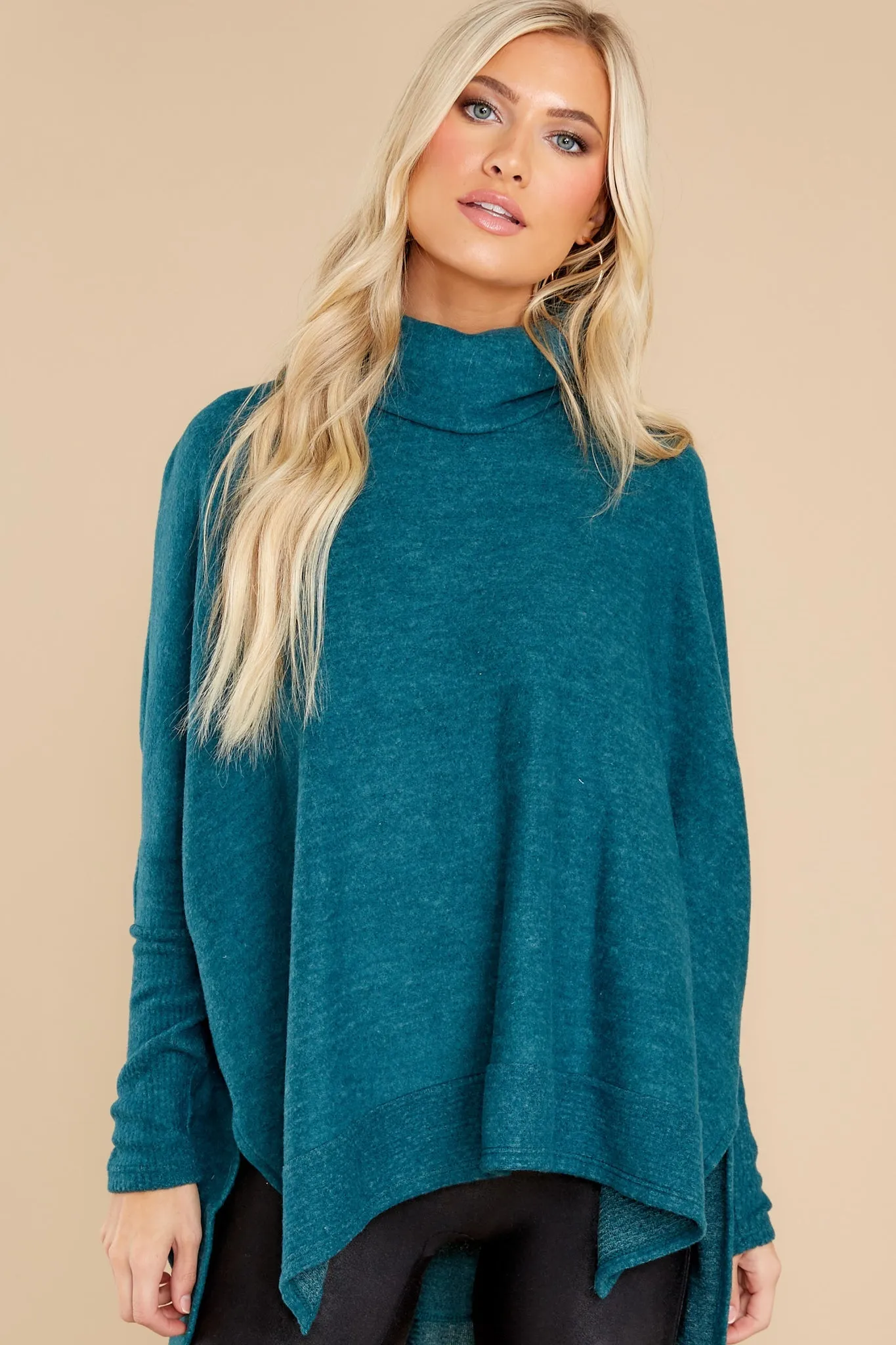 Last To Love Dark Teal Cowl Neck Sweater