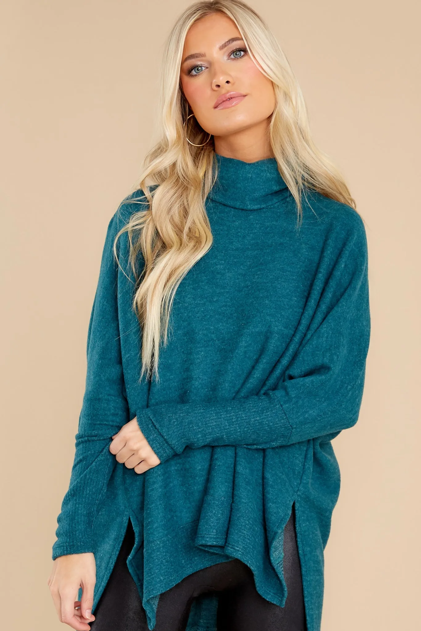 Last To Love Dark Teal Cowl Neck Sweater