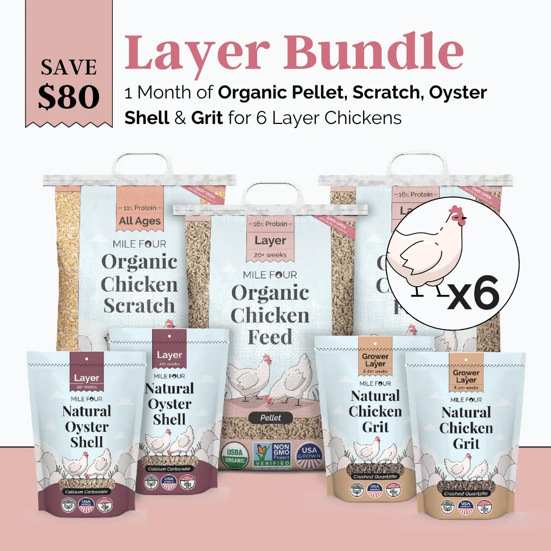 Layer Bundle | 1 Month of Organic Feed, Scratch, Grit & Oyster Shell for 6 Layers