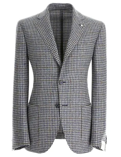 LBM Silk and Wool Sport Coat in Blue and Grey Check