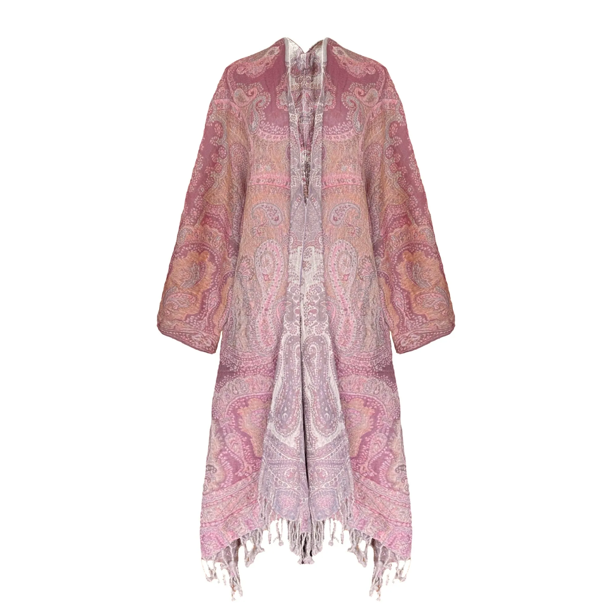 Lilac Paisley Boiled Wool Kimono Coat One of A Kind