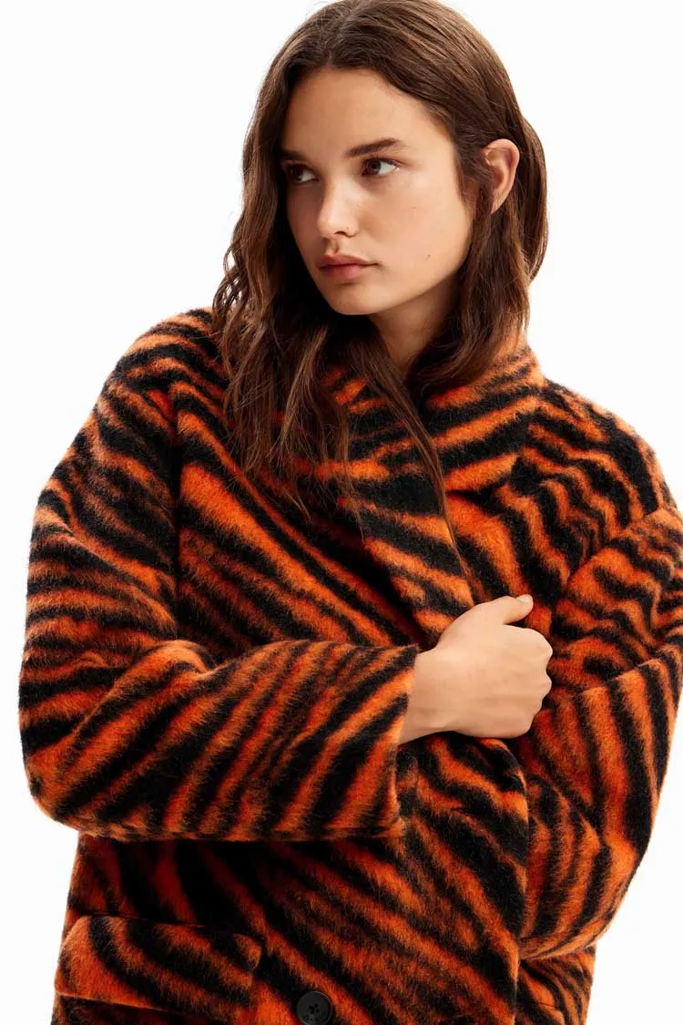 Long Tiger Print Wool Coat | FINAL SALE