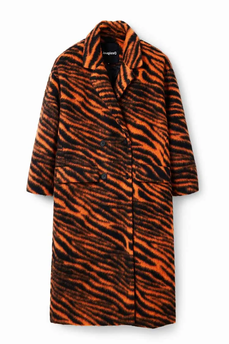 Long Tiger Print Wool Coat | FINAL SALE