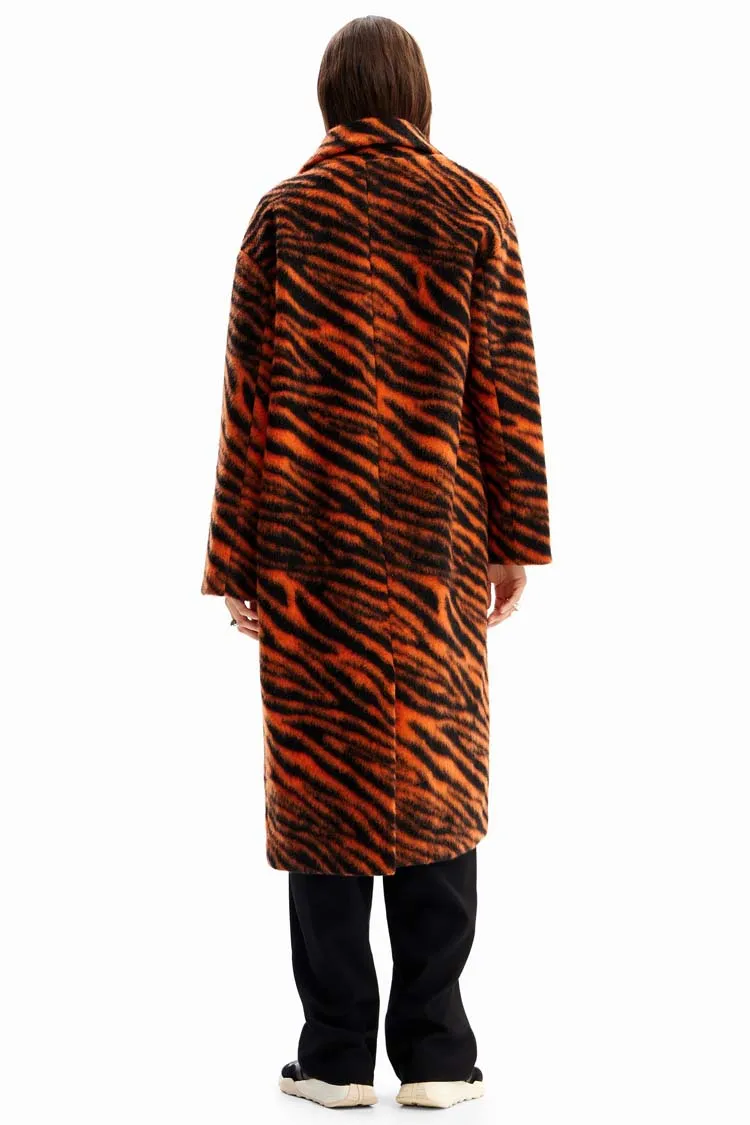 Long Tiger Print Wool Coat | FINAL SALE