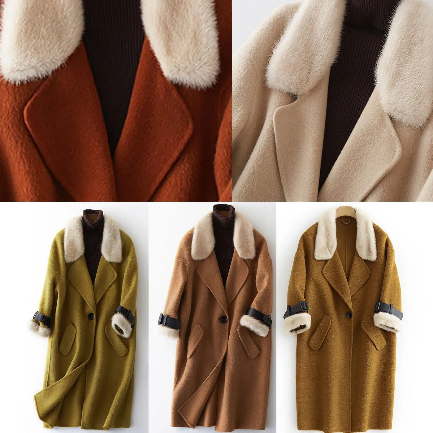 Luxury plus size clothing winter jackets fur collar outwear khaki big pockets Wool jackets