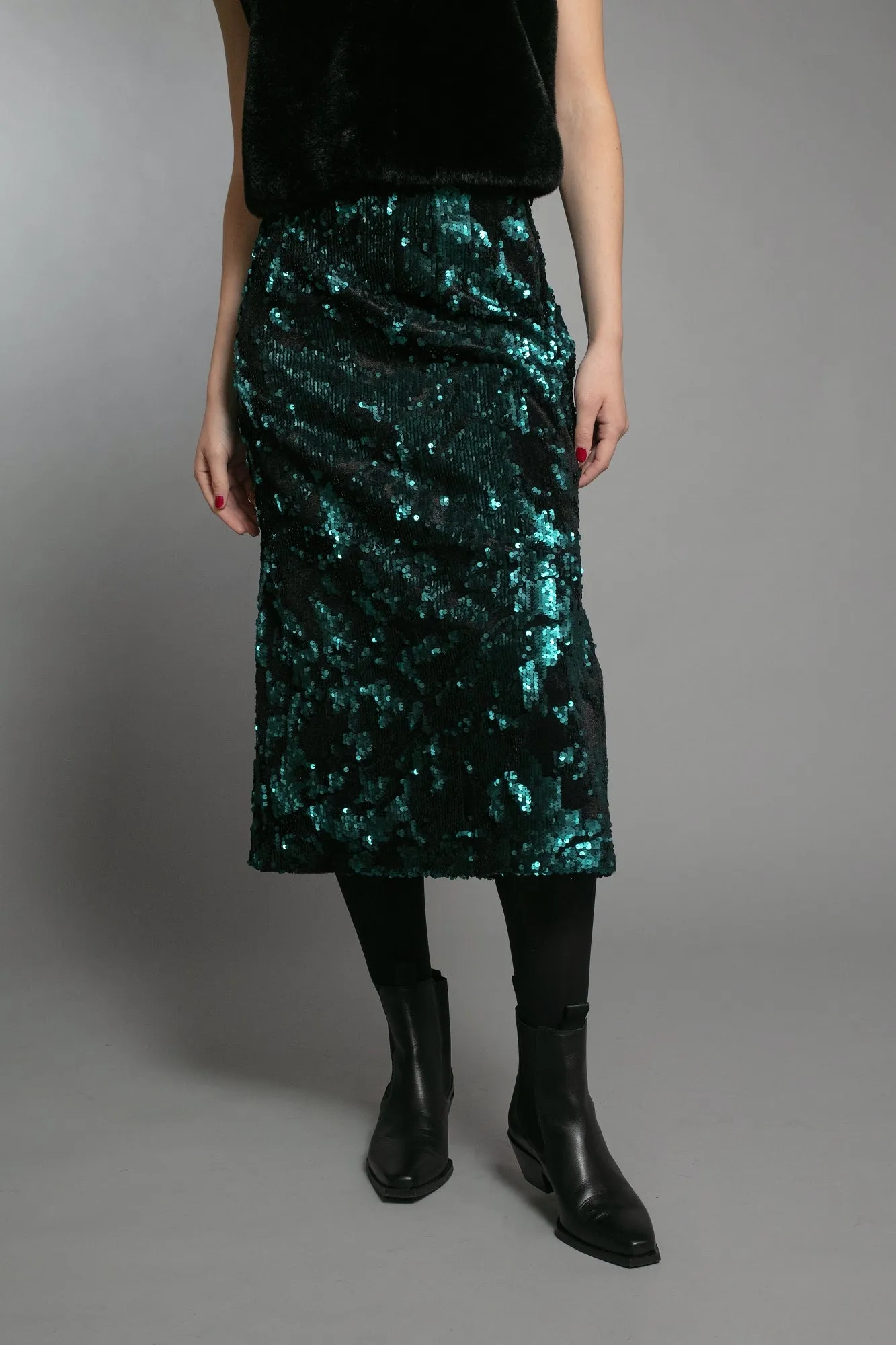 MELEKA SEQUIN SKIRT EMERALD