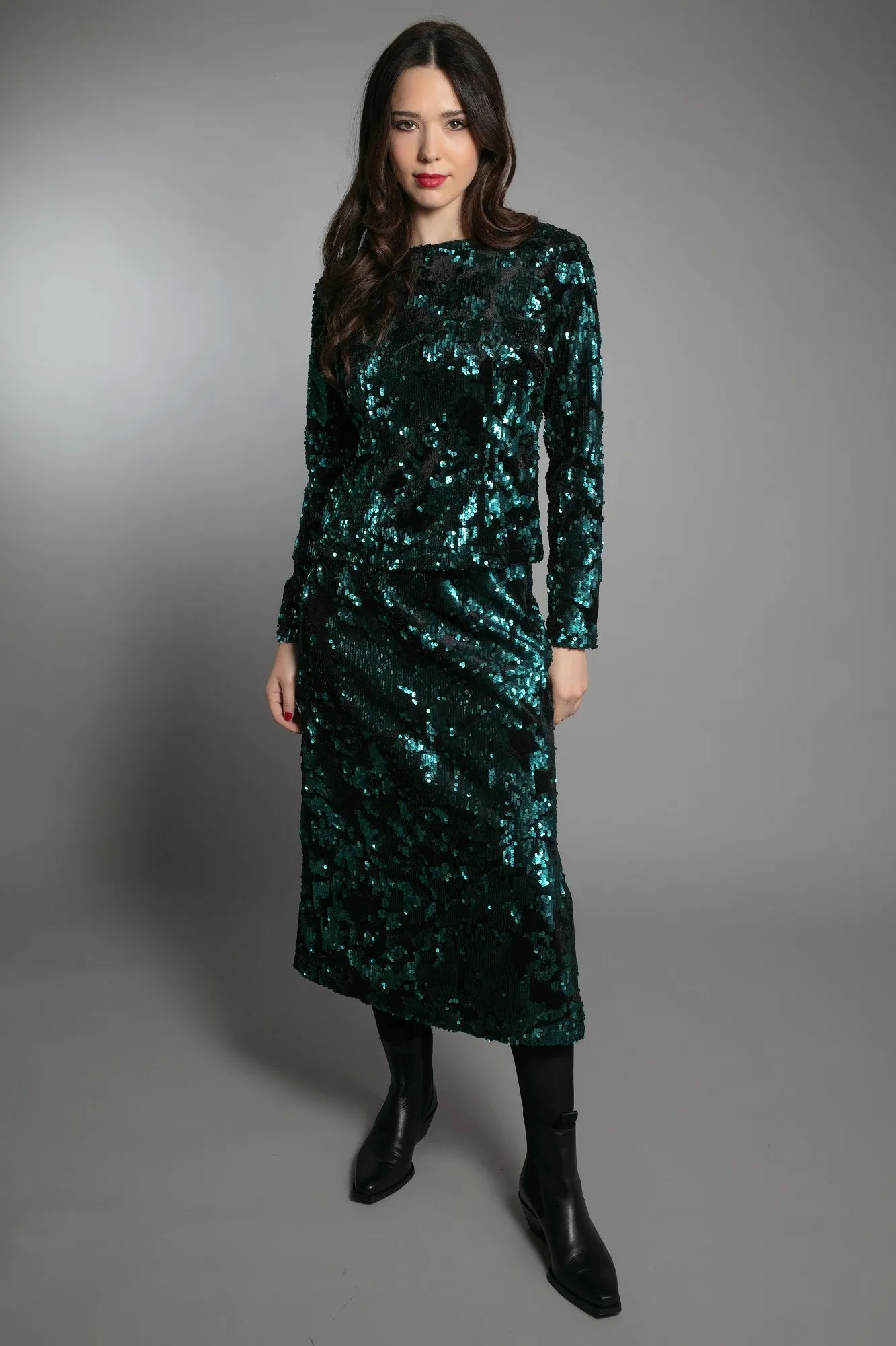 MELEKA SEQUIN SKIRT EMERALD