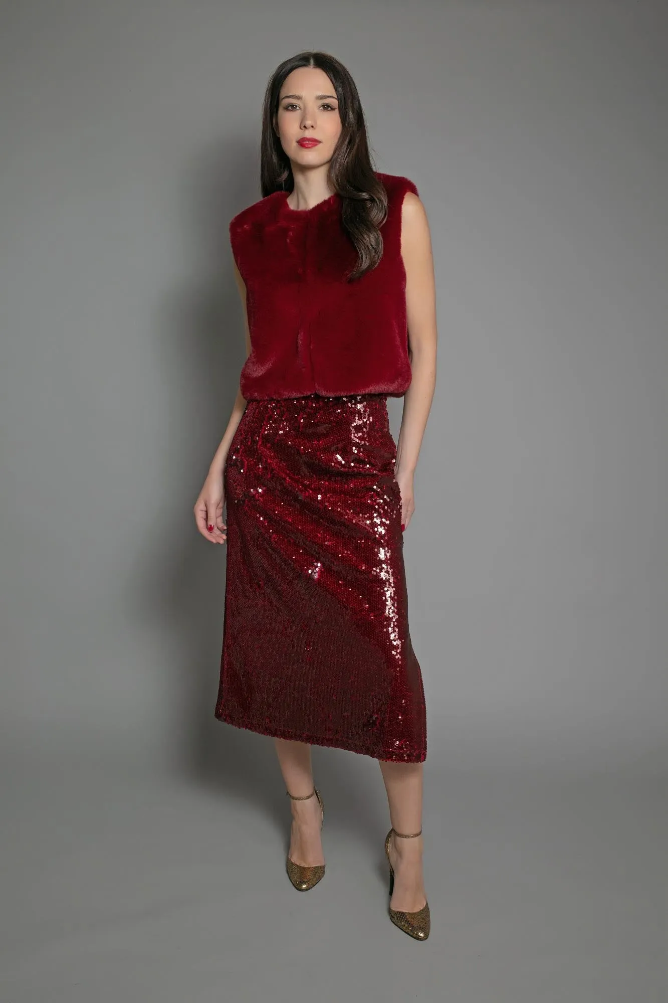 MELEKA SEQUIN SKIRT-RED